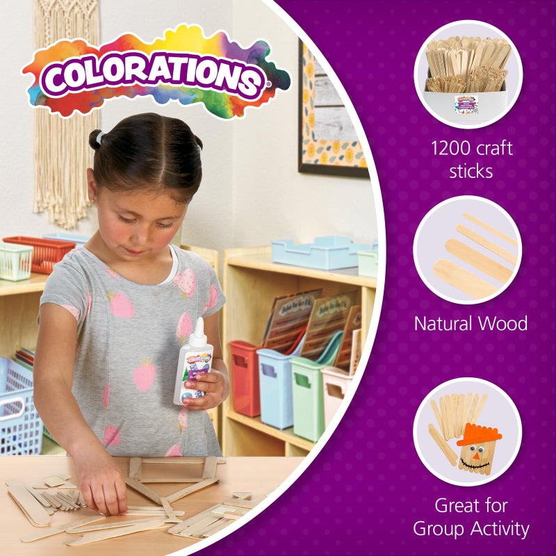 Colorations Assorted Sizes Natural Wood Craft Sticks Tongue Depressors, 1200 Piece Classroom Pack, All Natural, , 1mm Thick, Jumbo, Large, Regular, and Mini (Item # CPCS) - Image 2